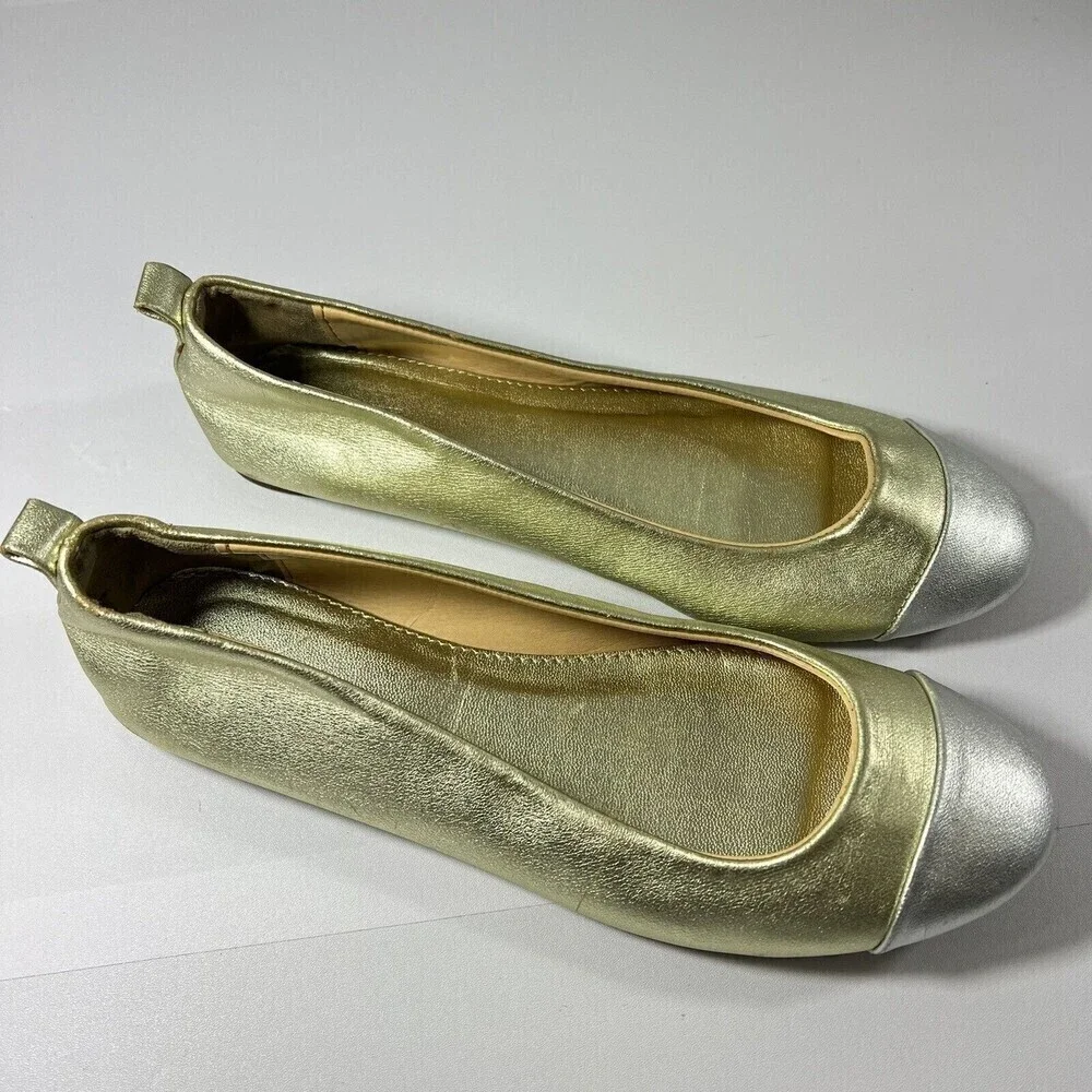 J.Crew Fabriccupper 36019 Flat Shoes Gold Silver  Metallic‎ Women’s size 6.5